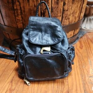 DKNY Black Leather Backpack